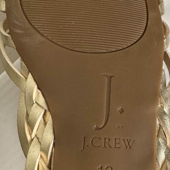 NWOB JCrew Huarache Sandals Woman's sz 12 Gold Metallic Basketweave Flat Heel - Picture 2 of 12